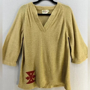 Pronto SUPER VINTAGE 100% Acrylic sweater tan, lagenlook, boho v-neck pullover
